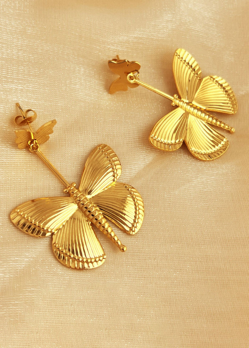 18K Gold Plate Double Butterfly Drop Earrings