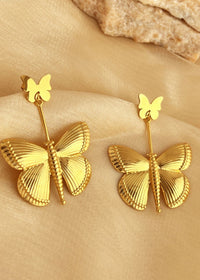 18K Gold Plate Double Butterfly Drop Earrings