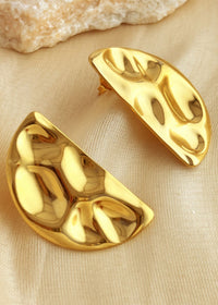 18K Gold Plate Hammered Crumpled Disc Stud Earrings