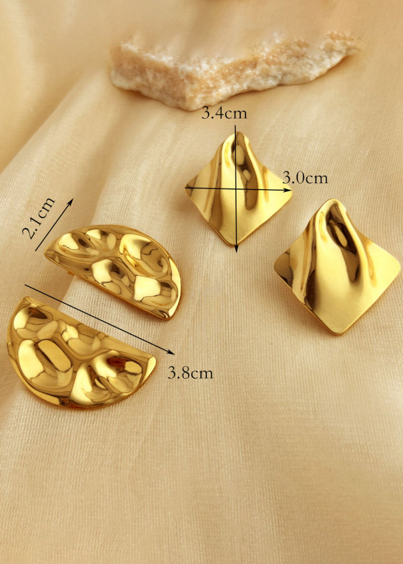 18K Gold Plate Hammered Crumpled Disc Stud Earrings