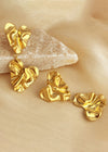 18K Gold Plate Hammered Double Heart Drop Earrings