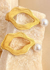 18K Gold Plate Textured Hoop Pearl Drop Earrings