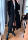 Women's Black Double Breasted Belted Wool Blend Long Coat