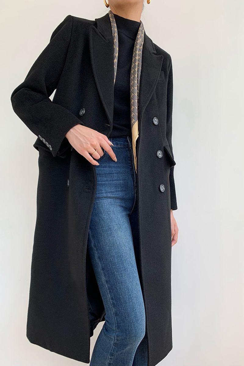 Peak Lapel Double Breasted Wool Blend Coat – Vivian Seven