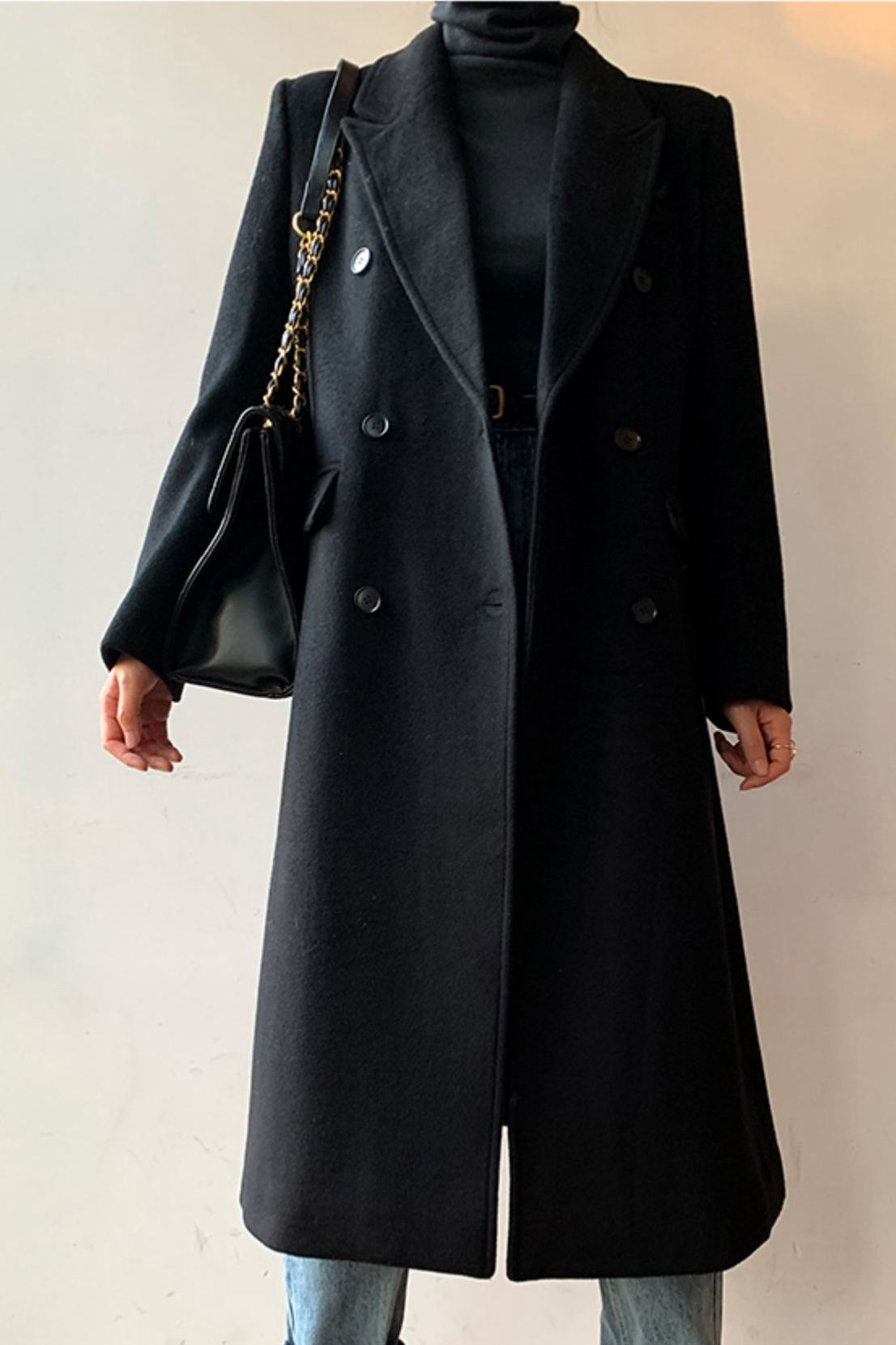 Peak Lapel Double Breasted Wool Blend Coat – Vivian Seven