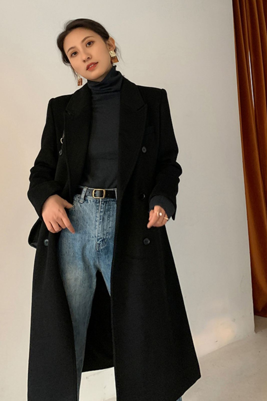 Peak Lapel Double Breasted Wool Blend Coat – Vivian Seven