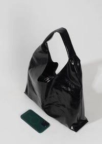 Women's black leather tote bag