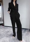 Cherry Double Berasted Blazer & Flare Pant Suit Set