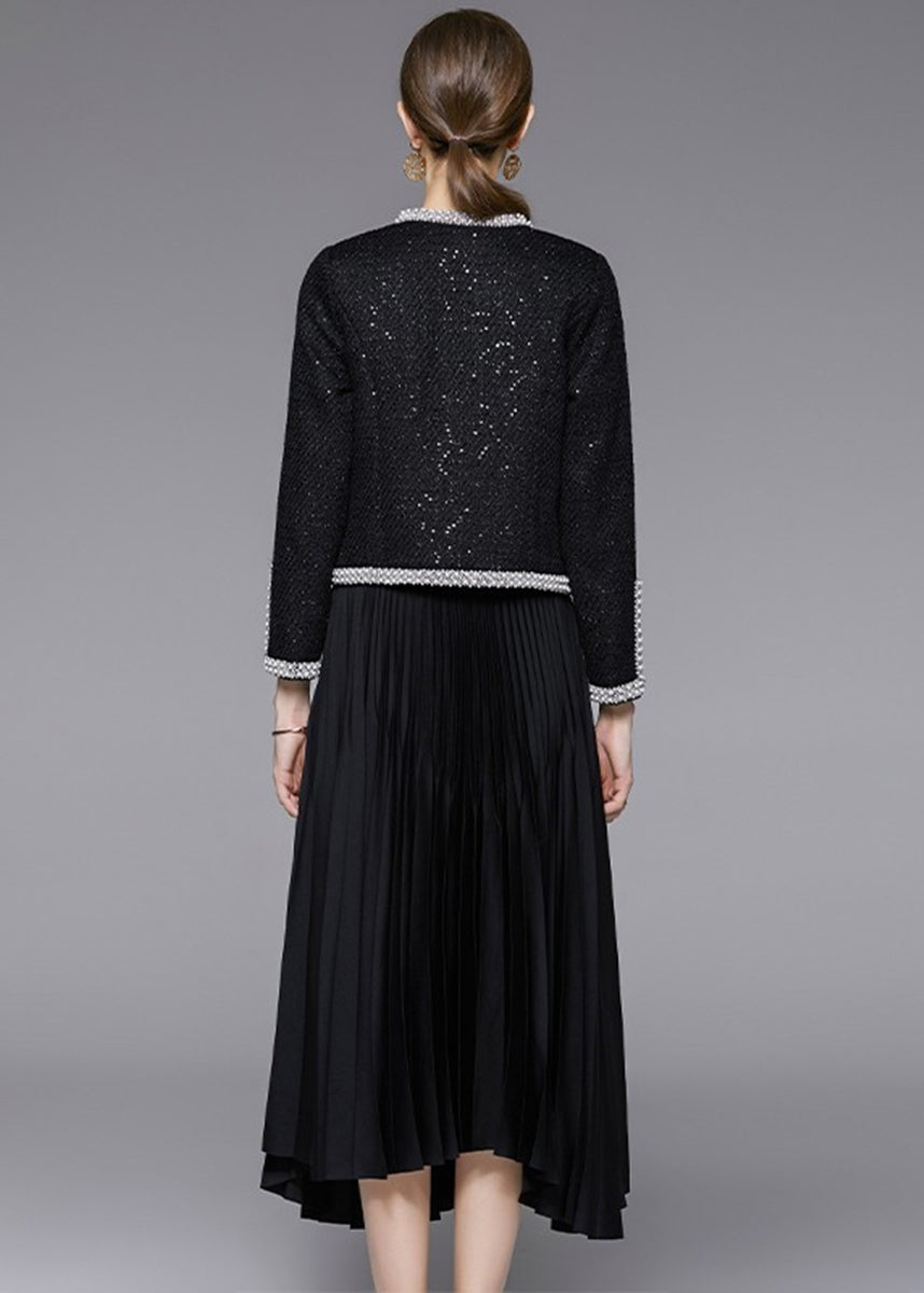 Black Beaded Trim Sequin Short Tweed Jacket – Vivian Seven