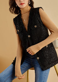 Black Utility Wool Blend Tweed Vest