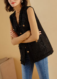 Black Utility Wool Blend Tweed Vest