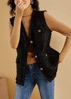 Black Utility Wool Blend Tweed Vest