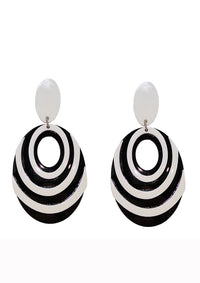 Black White Colorblock Oval Statement Earrings