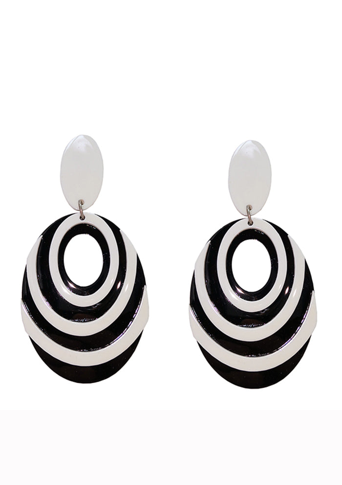 Black White Colorblock Oval Statement Earrings