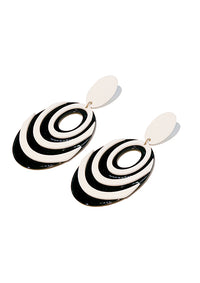 Black White Colorblock Oval Statement Earrings