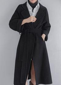 Women's Black Wrap Belted Wool Blend Long Coat