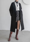 Women's Black Wrap Belted Wool Blend Long Coat