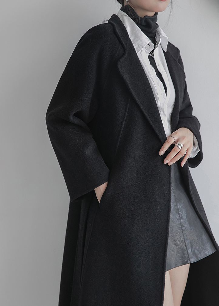 Zelene Black Wrap Belted Wool Blend Long Coat – Vivian Seven