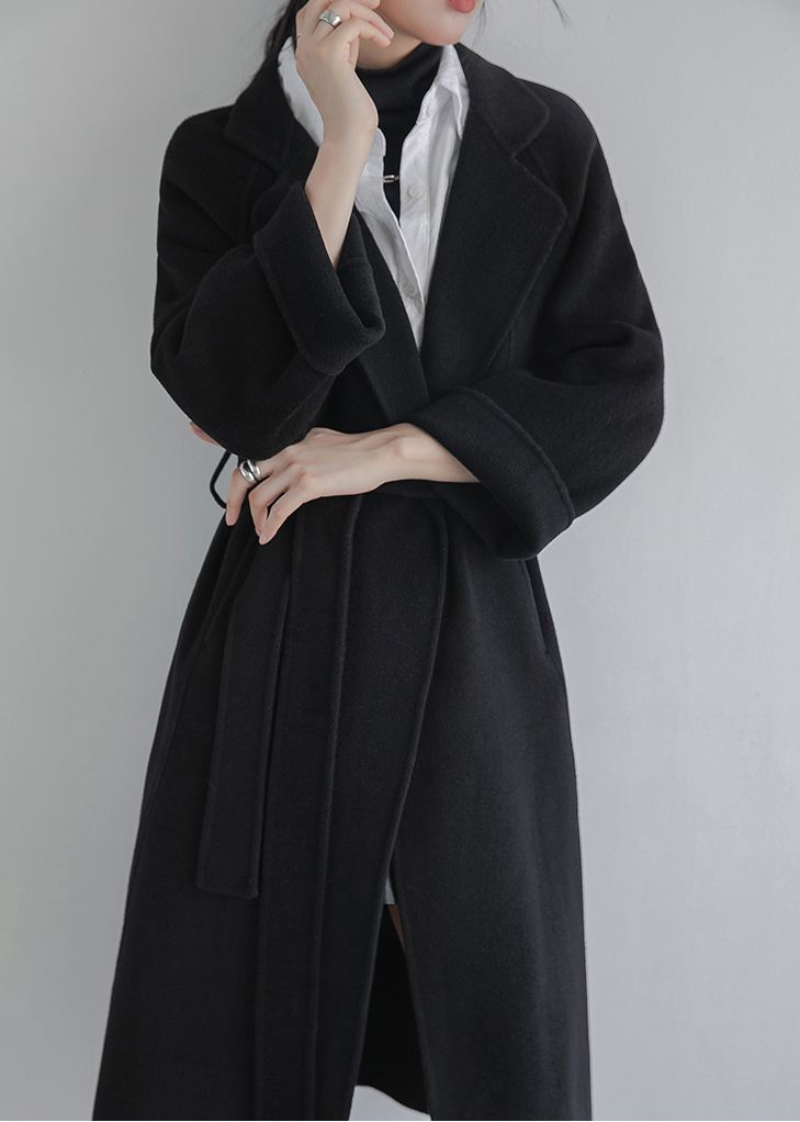 Zelene Black Wrap Belted Wool Blend Long Coat – Vivian Seven
