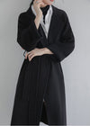 Women's Black Wrap Belted Wool Blend Long Coat