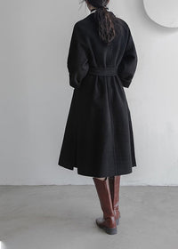 Women's Black Wrap Belted Wool Blend Long Coat