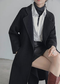 Women's Black Wrap Belted Wool Blend Long Coat