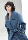 Women's Winter Blue Belted Wool Blend Long Wrap Coat