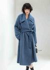 Women's Winter Blue Belted Wool Blend Long Wrap Coat