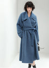 Women's Winter Blue Belted Wool Blend Long Wrap Coat