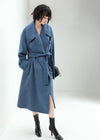 Women's Winter Blue Belted Wool Blend Long Wrap Coat