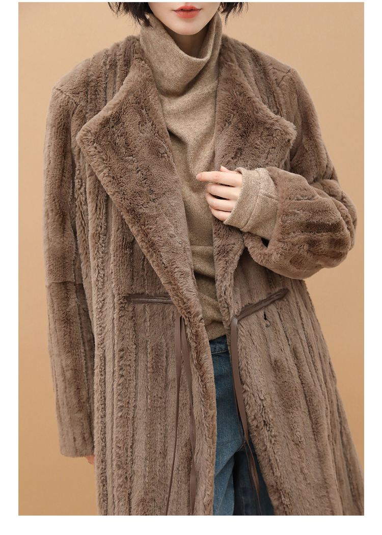 Women's Winter Brown Faux Fur Fleece Long Coat