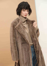 Women's Winter Brown Faux Fur Fleece Long Coat