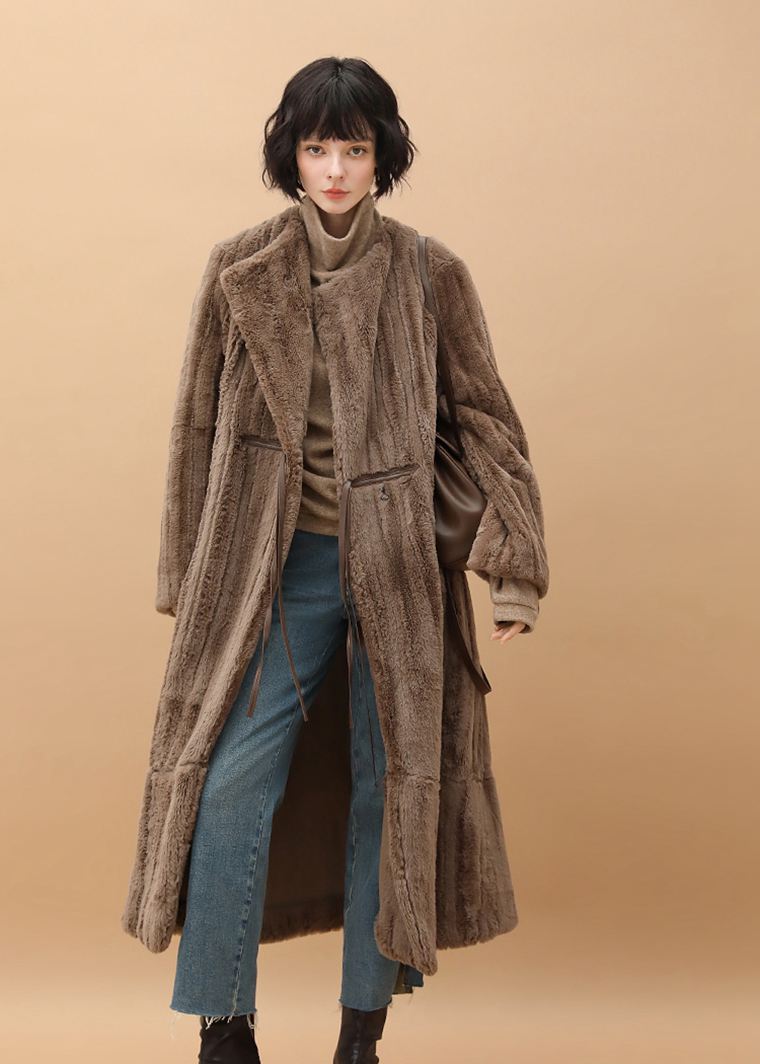 Women's Winter Brown Faux Fur Fleece Long Coat