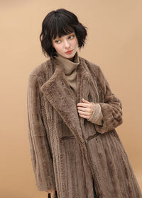 Women's Winter Brown Faux Fur Fleece Long Coat