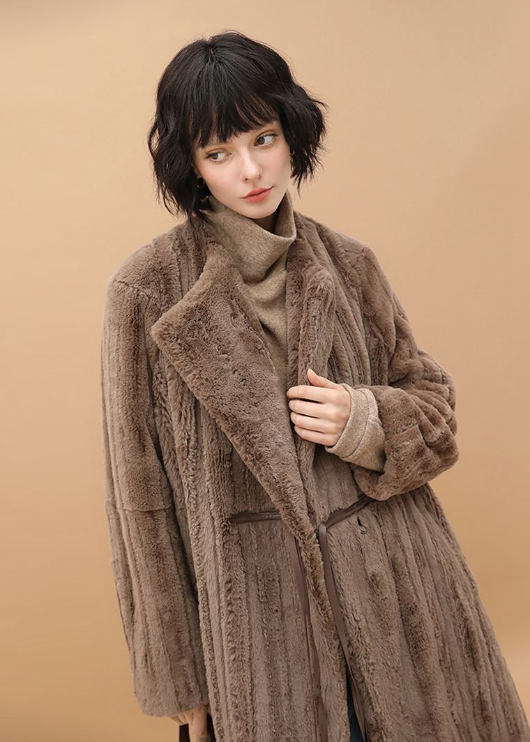 Women's Winter Brown Faux Fur Fleece Long Coat