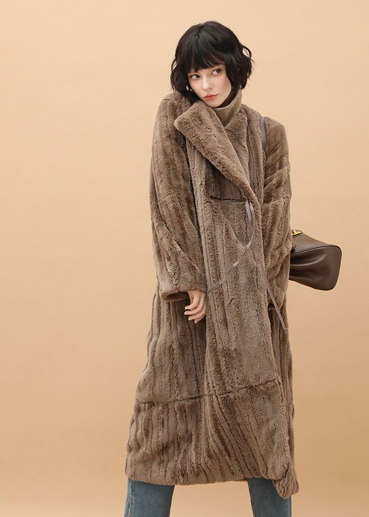 Women's Winter Brown Faux Fur Fleece Long Coat