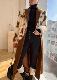 Women's Patchwork Wool Blend Fur Fleece Single-Breasted Long Coat