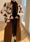 Women's Patchwork Wool Blend Fur Fleece Single-Breasted Long Coat