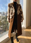 Women's Patchwork Wool Blend Fur Fleece Single-Breasted Long Coat