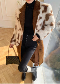 Women's Patchwork Wool Blend Fur Fleece Single-Breasted Long Coat