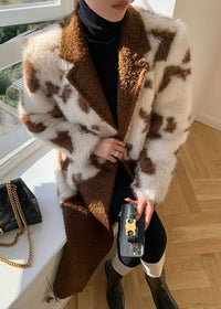 Women's Patchwork Wool Blend Fur Fleece Single-Breasted Long Coat