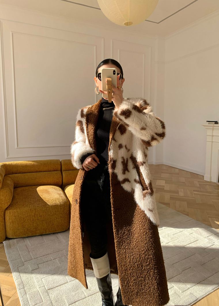 Patchwork Wool Blend Fur Fleece Single-Breasted Long Coat – Vivian