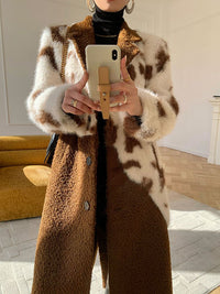 Women's Patchwork Wool Blend Fur Fleece Single-Breasted Long Coat