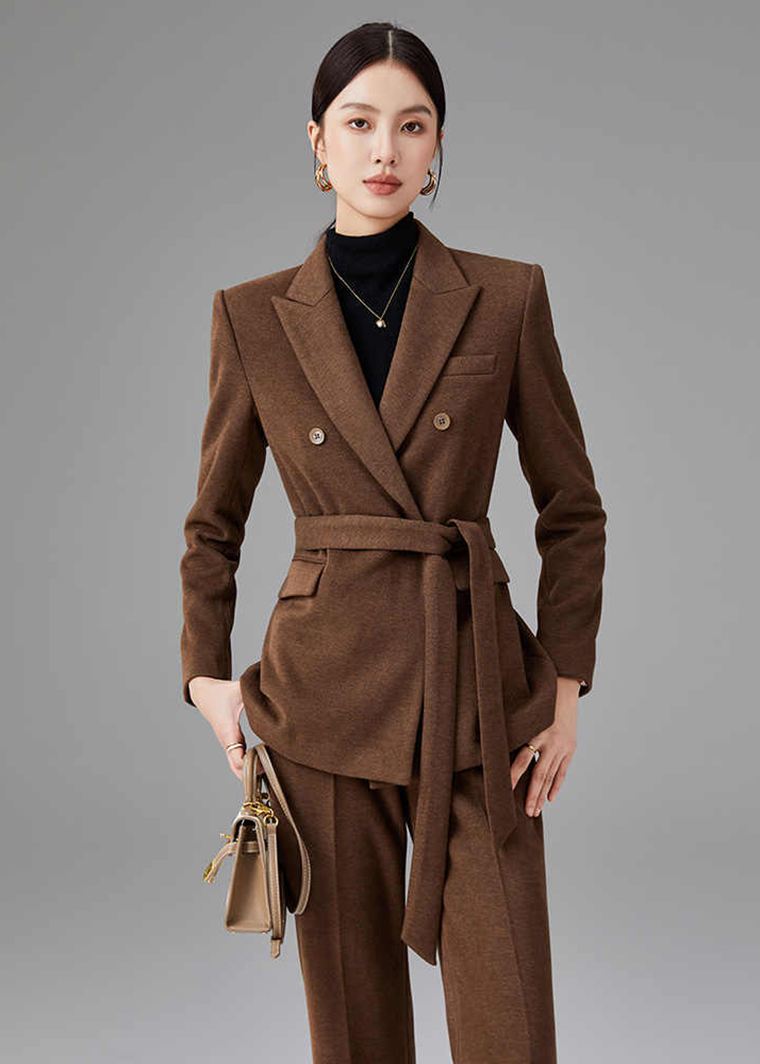 Brown Double Breasted Blazer Pants Suit – Vivian Seven