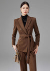 Women's Brown Double Breasted Blazer Pants Suit