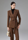 Women's Brown Double Breasted Blazer Pants Suit