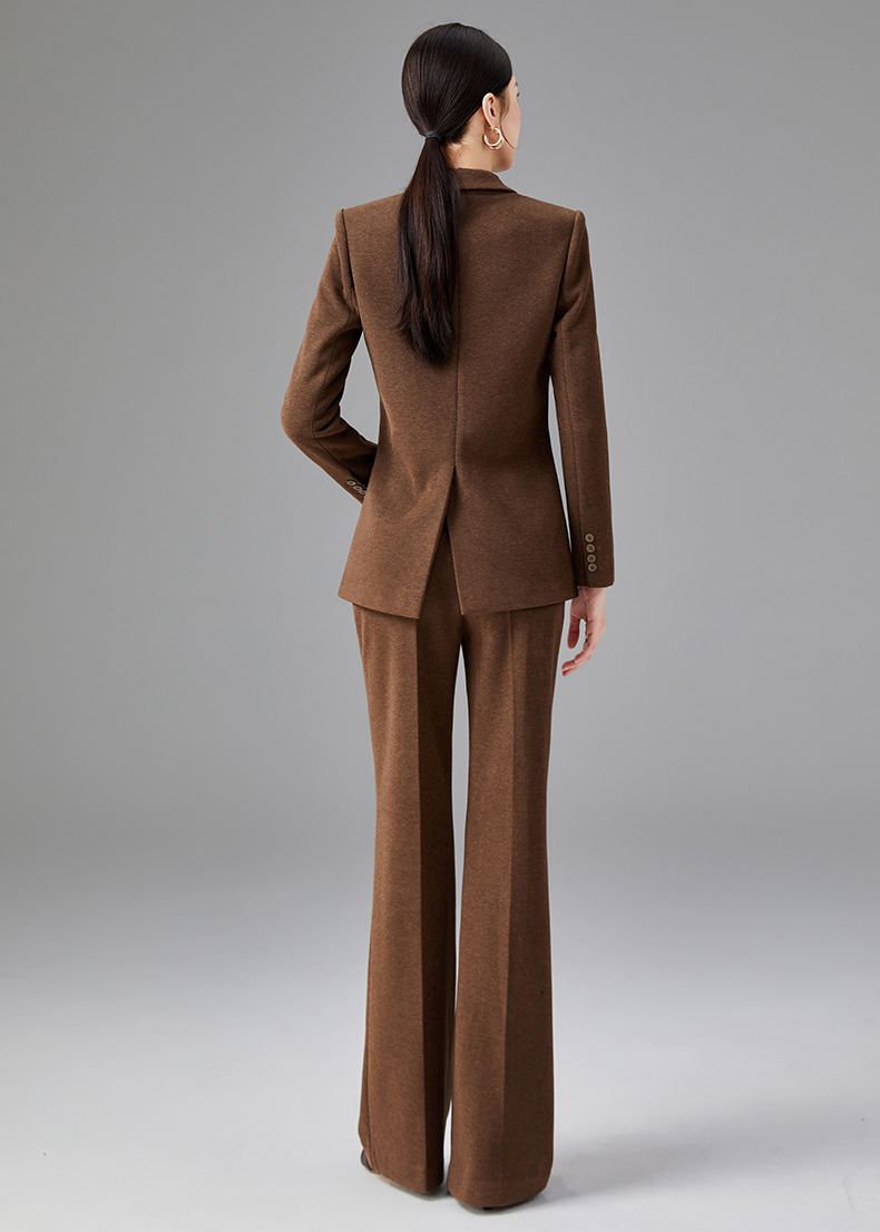 Women's Brown Double Breasted Blazer Pants Suit