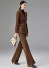 Women's Brown Double Breasted Blazer Pants Suit