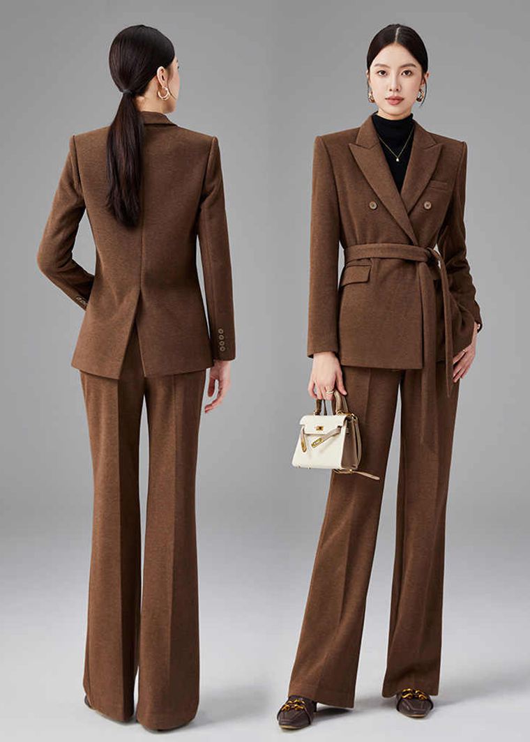 Women's Brown Double Breasted Blazer Pants Suit