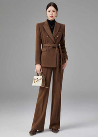 Women's Brown Double Breasted Blazer Pants Suit